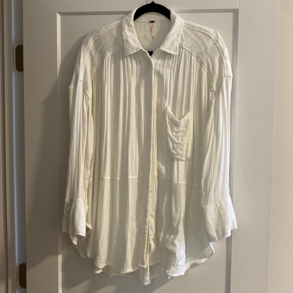 Cream free people loose fitting button up